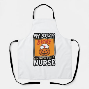 Halloween Nurse Pumpkin Broom Broke Vintage Shirt Apron