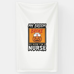 Halloween Nurse Pumpkin Broom Broke Vintage Shirt Banner