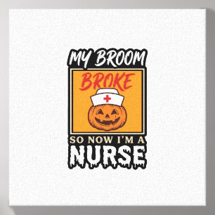 Halloween Nurse Pumpkin Broom Broke Vintage Shirt Canvas Photo Tile