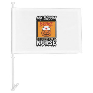 Halloween Nurse Pumpkin Broom Broke Vintage Shirt Car Flag