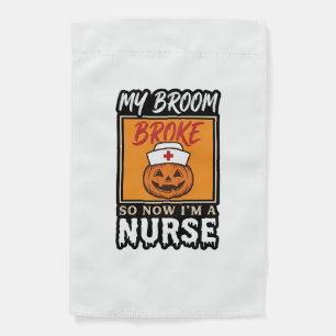 Halloween Nurse Pumpkin Broom Broke Vintage Shirt Garden Flag