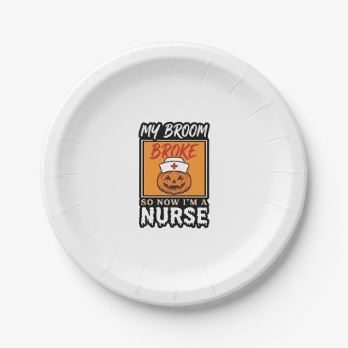 Halloween Nurse Pumpkin Broom Broke Vintage Shirt  Paper Plates