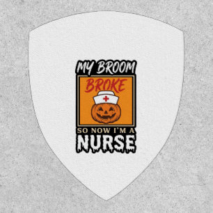 Halloween Nurse Pumpkin Broom Broke Vintage Shirt Patch