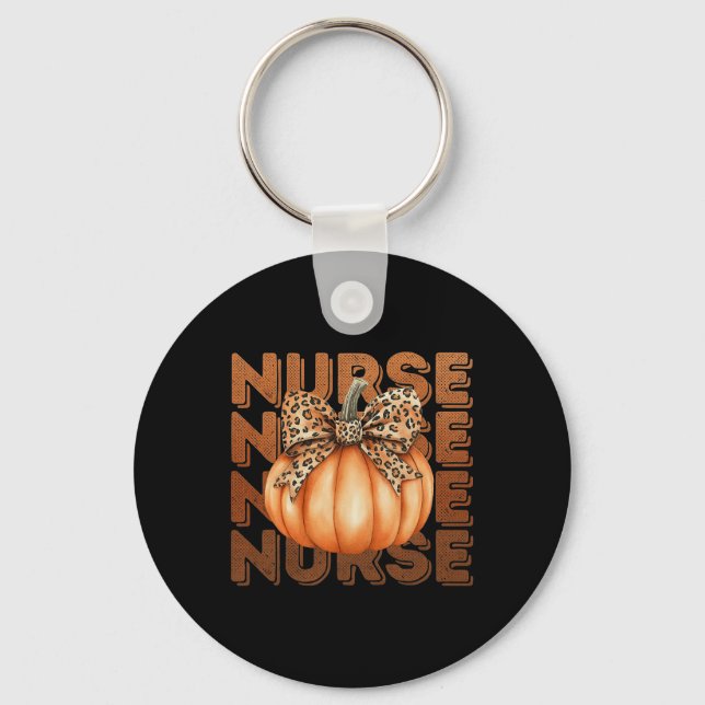 Halloween Nurse Pumpkin Nursing Scrub Top Costume  Keychain (Front)