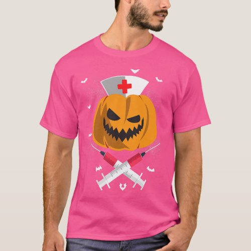 Halloween Nurse Pumpkin Spooky Shots Bats Jack O L T_Shirt
