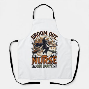Halloween Nurse Shirt Funny Witch Broom Design_1 Apron
