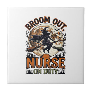 Halloween Nurse Shirt Funny Witch Broom Design_1 Ceramic Tile