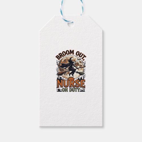 Halloween Nurse Shirt Funny Witch Broom Design_1 Gift Tags