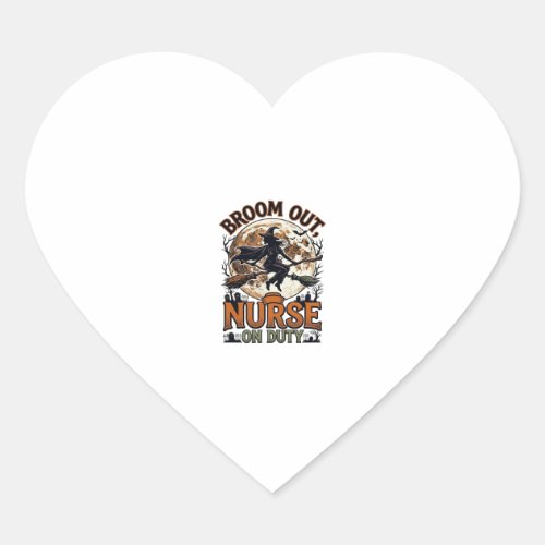 Halloween Nurse Shirt Funny Witch Broom Design_1 Heart Sticker