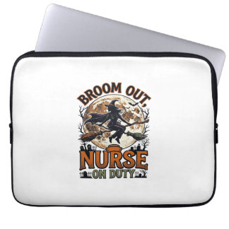 Halloween Nurse Shirt Funny Witch Broom Design_1 Laptop Sleeve