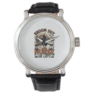 Halloween Nurse Shirt Funny Witch Broom Design_1 Watch