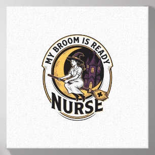 Halloween Nurse Shirt Vintage Witch Broom Design_1 Canvas Photo Tile