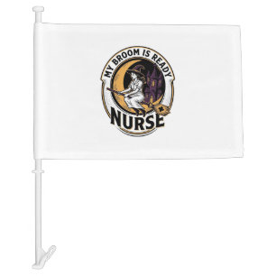 Halloween Nurse Shirt Vintage Witch Broom Design_1 Car Flag