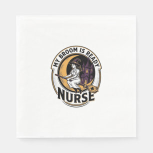 Halloween Nurse Shirt Vintage Witch Broom Design_1 Napkins