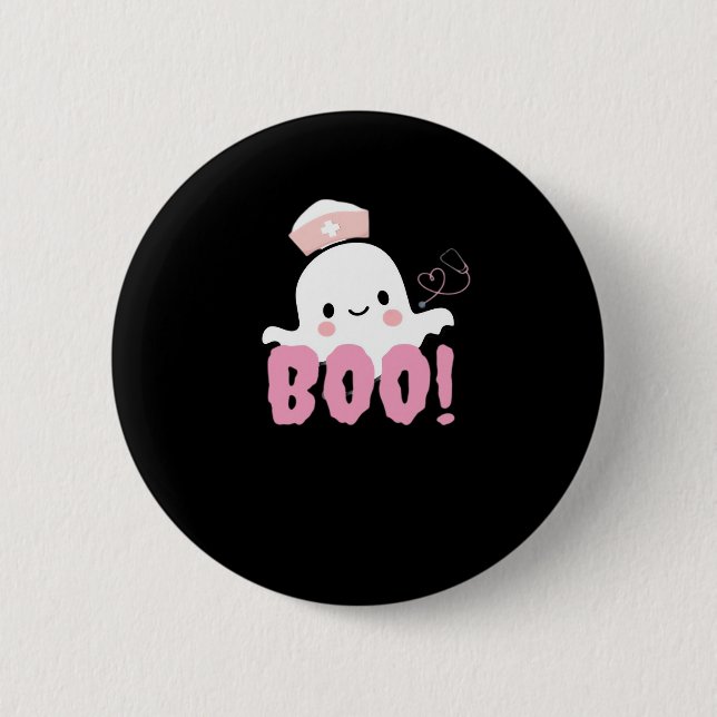 Halloween Nurse Shirts Women Boo! T-Shirt Ghost Nu Button (Front)