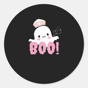 Halloween Nurse Shirts Women Boo! T-Shirt Ghost Nu Classic Round Sticker