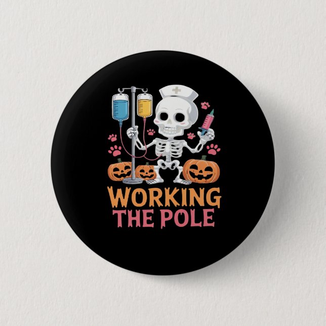 Halloween Nurse Skeleton Funny Joke Essential T-Sh Button (Front)