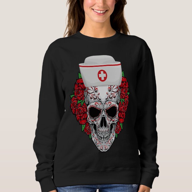 Halloween Nurse Sugar Skull Day of the Dead Sweatshirt (Front)