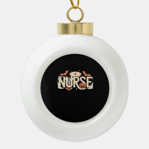 Halloween Nurse Typography – Spooky Medical Design Ceramic Ball Christmas Ornament