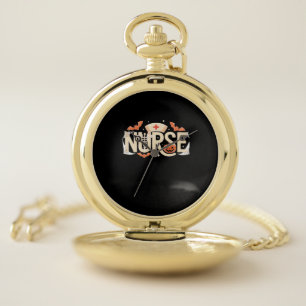 Halloween Nurse Typography – Spooky Medical Design Pocket Watch