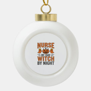 Halloween Nurse Witch By Night Vintage Shirt Desig Ceramic Ball Christmas Ornament