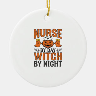 Halloween Nurse Witch By Night Vintage Shirt Desig Ceramic Ornament