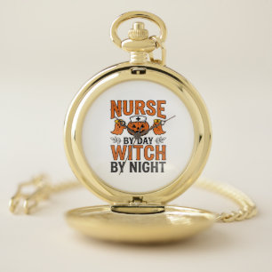 Halloween Nurse Witch By Night Vintage Shirt Desig Pocket Watch