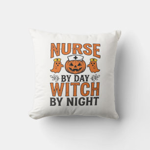 Halloween Nurse Witch By Night Vintage Shirt Desig Throw Pillow
