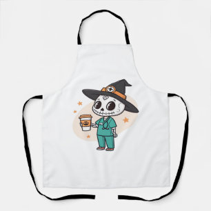 Halloween Nurse with Coffee Wearing Witches Hat Cl Apron