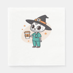 Halloween Nurse with Coffee Wearing Witches Hat Cl Napkins