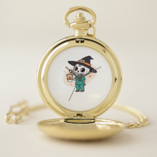 Halloween Nurse with Coffee Wearing Witches Hat Cl Pocket Watch