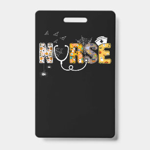 Halloween Nurse With Pumpkin Boo Spider Witch Badge