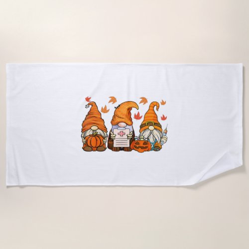 Halloween Nurses Gnomes   Beach Towel