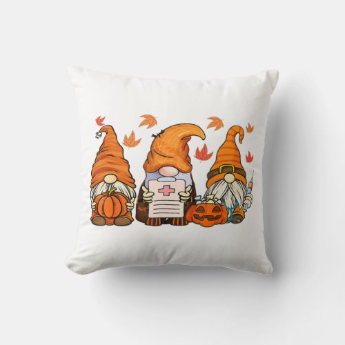 Halloween Nurses Gnomes   Throw Pillow