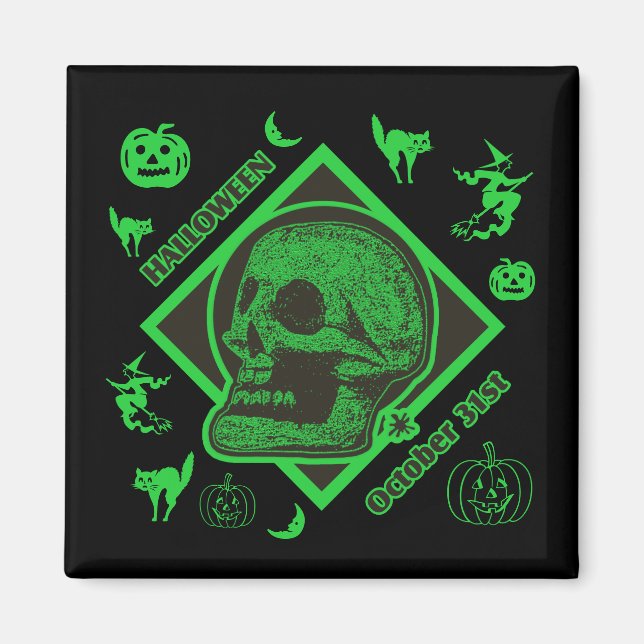 Halloween October 31st Collage Green Magnet (Front)