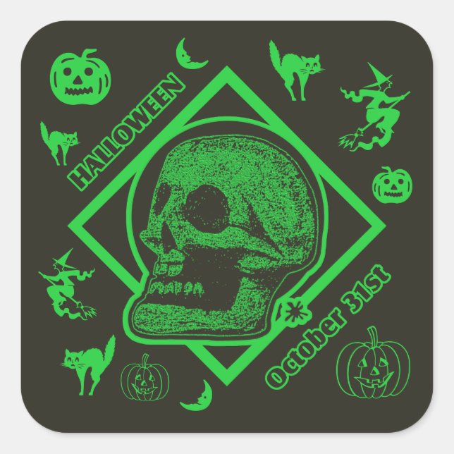 Halloween October 31st Collage Green Square Sticker (Front)
