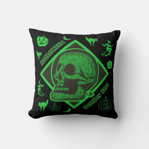 Halloween October 31st Collage Green Throw Pillow