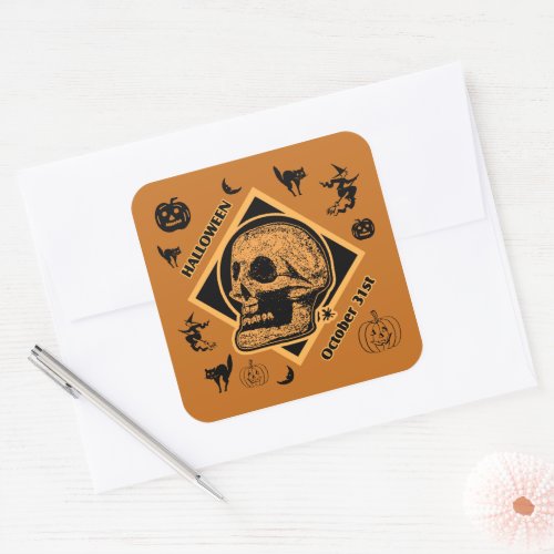 Halloween October 31st Collage Orange Black Square Sticker