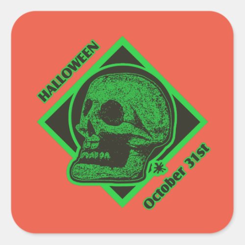 Halloween October 31st Green Square Sticker