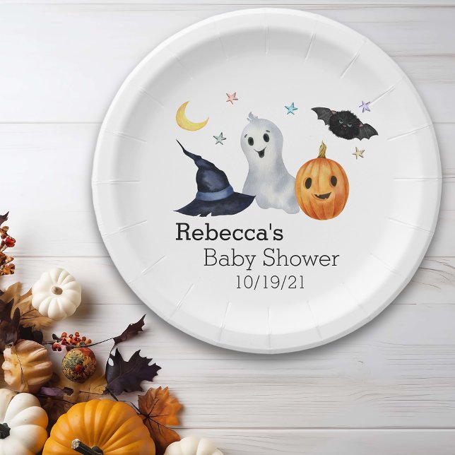 Halloween October Baby Shower Ghost  Boo Paper Plates (Creator Uploaded)