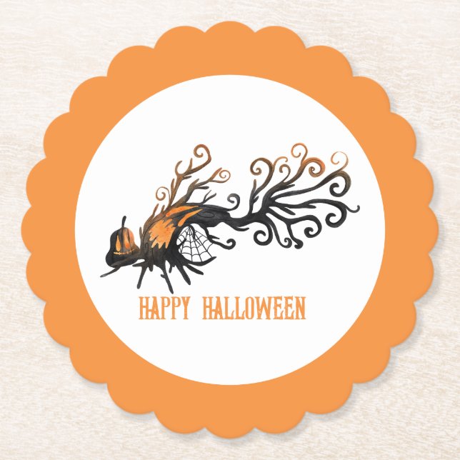 Halloween/October/Fall/pumpkin tree Paper Coaster (Front)