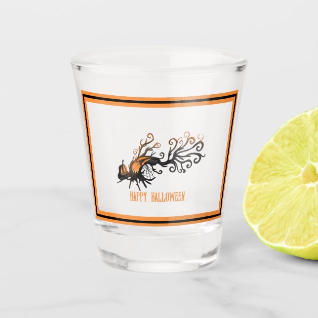 Halloween/October/Fall/pumpkin tree Shot Glass (Front)