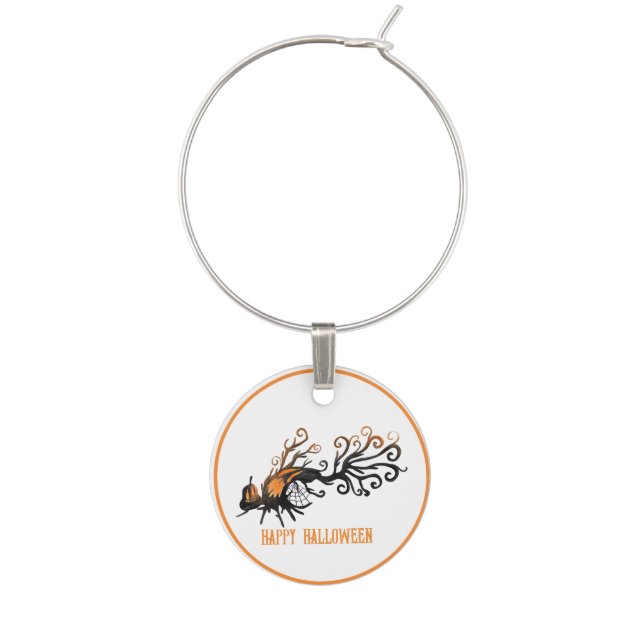 Halloween/October/Fall/pumpkin tree Wine Charm (Front)