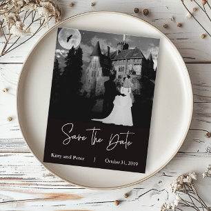 Halloween October Mansion Wedding Save The Date Announcement Postcard