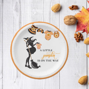 Halloween October Witch Baby Shower Pumpkin Paper Plates