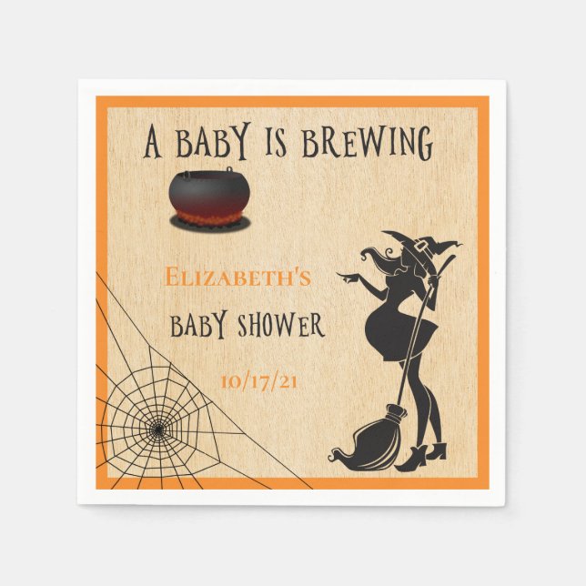 Halloween October Witch Brewing Baby Shower Napkins (Front)
