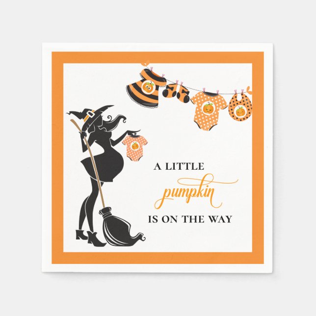Halloween October Witch Pumpkin Baby Shower Napkins (Front)