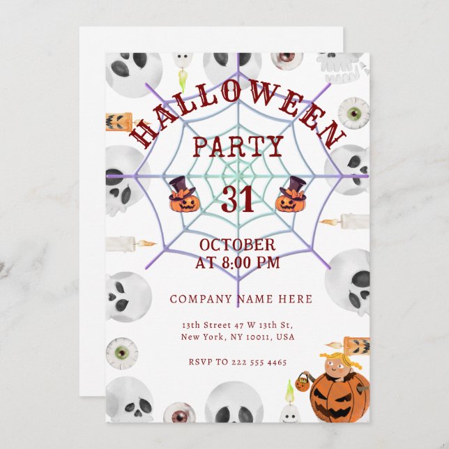 Halloween Office Mixer Invitation with Spider Web (Front/Back)