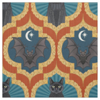 halloween ogee pima red blue fabric