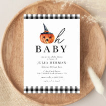 Halloween Oh Baby Black Plaid Baby Shower Invitation